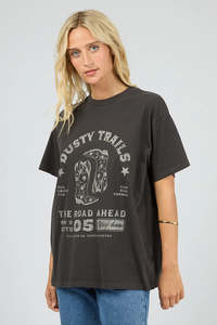 Tees Womens: ALL ABOUT EVE Dusty Trails Relaxed Tee Washed Black