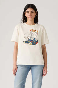 Tees Womens: LEVI'S Graphic Tabor T Shirt Cowboy Boot And Hat Egret