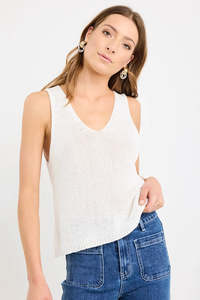 Tops Womens: STORIES BE TOLD Settler Ivory V Neck Knit Top Ivory