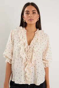 IVY + JACK Garnish Frill Front Top Cream Black Polka Dot