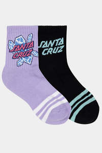 Socks: SANTA CRUZ Crystal Stack Mid Sock Youth 2 Pack 2-6 Lavender Black