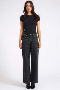 Womens: ONE TEASPOON Jackson Mid Waist Wide Leg Studded Jean Black