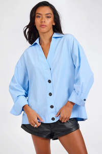 Womens: ONE TEASPOON Powerhouse Oversized Longsleeve Pinstripe Shirt Blue