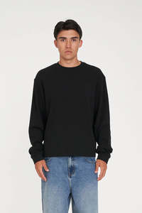 Tees Long Sleeve Mens: HUFFER Crop Waffle Ls Sup Tee Black