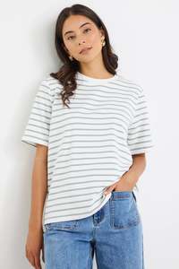 RE:UNION Binding Stripe Boxy Tee Khaki White Stripe