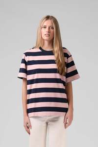 Tees Womens: RPM Stripe Os Tee Pink Black Stripe