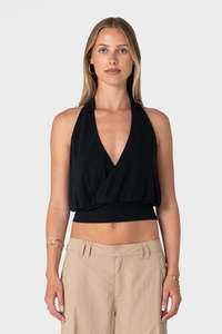 RUSTY Honey Halter Top Black