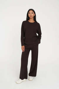 Trackies Womens: HUFFER Merino Lounge Pant Chestnut