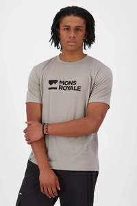 MONS ROYALE Mens Icon Merino T-Shirt Brand Lock Up Dried Sage
