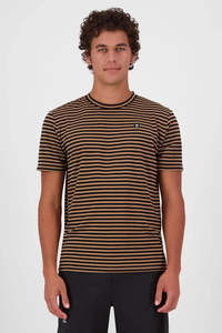 MONS ROYALE Mens Icon Merino T-Shirt Logo Invert Aop Mr Stripe Toffee