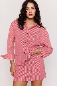 MINKPINK Freya Stripe Denim Jacket Red Stripe
