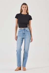 Jeans Womens: ROLLAS Loulou Straight Long Lennon Blue