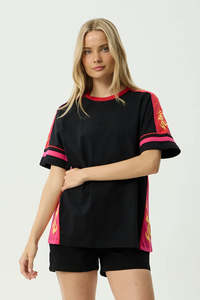 Tees Womens: AFENDS Dolphin Derby Oversized Tee Stone Black