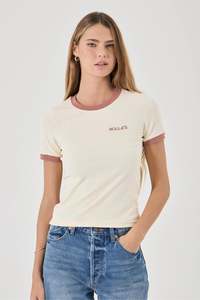 Tees Womens: ROLLAS Classic Ringer Tee Petite Logo Cream