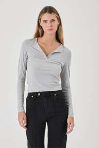 ROLLAS Studio Henley Longsleeve Top Grey Marle