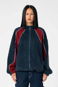 RUSTY Two Tides Zip Through Serpa Fleece Navy Red