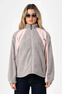 Womens: RUSTY Two Tides Zip Through Sherpa Fleece Pink A Boo Grey