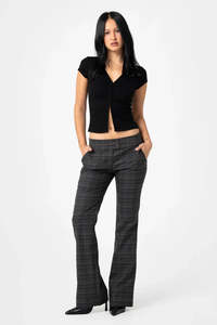 RUSTY Plaid Mummy Low Rise Suit Pant Carbon Plaid
