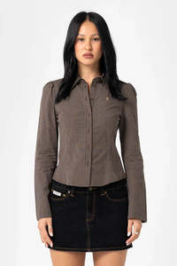 Womens: RUSTY Missy May Long Sleeve Shirt Java Plaid