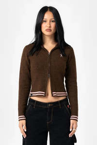 Womens: RUSTY Devil Girl Knitted Zip Through Hood Java