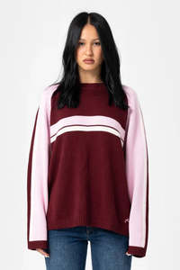 RUSTY White Lines Two Ls Crew Neck Knit Burgundy