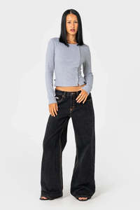Womens: RUSTY Wendy Wide Low Rise Denim Jean Black Out