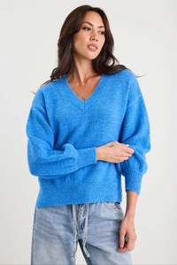 IVY + JACK Harvest V Neck Knit Jumper Azure Blue