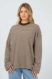 ALL ABOUT EVE Paloma Longsleeve Stripe Tee Brown