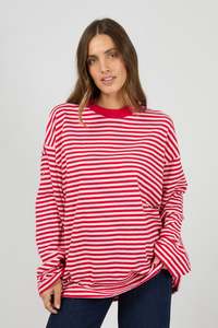 ALL ABOUT EVE Paloma Longsleeve Stripe Tee Red