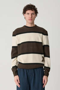 Knits Mens: XLARGE Italic Stripe Knit Sweater Brown