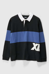 Tees Long Sleeve Mens: XLARGE Italic Rugby Black