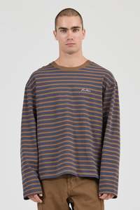 Tees Long Sleeve Mens: ROLLAS Stripe Ls Tee Tan Navy