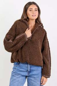 STORIES BE TOLD Untold Quarter Zip Sherpa Sweatshirt Chocolate