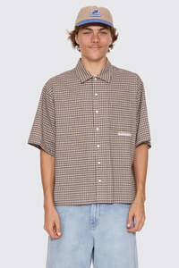 WORSHIP Globo Box Crop Short Sleeve Shirt Brown