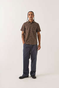 BRIXTON Charter Print Short Sleeve Shirt Walnut Brown Bandana