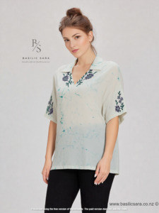 Mint Garden Cotton  V-Neck Top