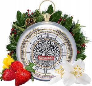 Music Boxes: Dream Time "Silver" - Crimson Clock Tin - Green Tea with Cranberry, Pineapple, Apple, Cornflower, "Cherry Ice Cream"