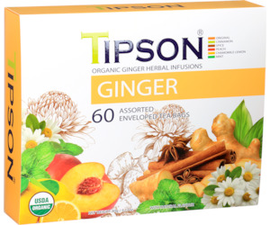 Fruit Infusions No Caffeine: Organic Ginger Assorted 60 Enveloped Teabags