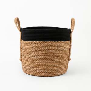 Pot Size 17cm 20cm: Black Cotton Rope Top with Grass Bottom and Hemp Handle