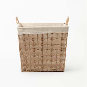 Hemply Basketly: Square Hemp Tied Wire Basket with Hemp Fabric Inner