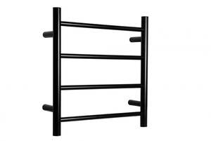 HEATED TOWEL RAIL - BLACK 4 BARS ROUND 600mm WIDE