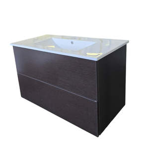 Clearance: DARK BROWN 900 VANITY WITH CERAMIC TOP PUSH PULL
