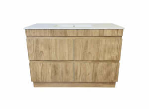 PLYWOOD 1500 OAK FLUTED VANITY WITH WHITE GLOSS CERAMIC TOP