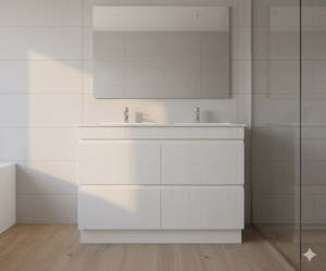 PLYWOOD 1200 DOUBLEMATTE WHITE FLUTED VANITY WITH WHITE GLOSS CERAMIC TOP