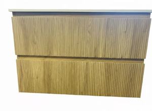 Vanities 1: PLYWOOD 600 WALLNUT FLUTED VANITY WALLHUNG WITH CERAMIC TOP