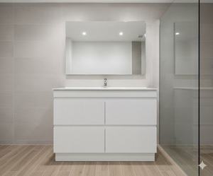 PLYWOOD 1200 MATTE WHITE FLUTED VANITY WITH WHITE GLOSS CERAMIC TOP