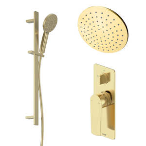 Packages Bathroom: CODE PURE CONTEMPORARY RAINHEAD PACKAGE BRUSHED BRASS