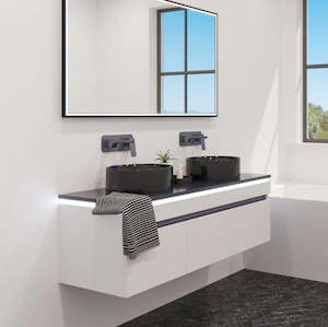 Bathroom Lighting New Zealand: BROADWAY LED MIRRORS WITH SENSOR AND DEMISTER - BLACK 4 SIZES