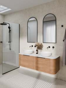 Brushed Brass Bathroom: CODE INTERIORS ASPECT 500X1050 ARCH FRAMED MIRROR