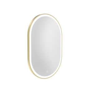 BROADWAY FRAMED BRUSHED BRASS OVAL LED MIRROR WITH BUILT IN DEMISTER